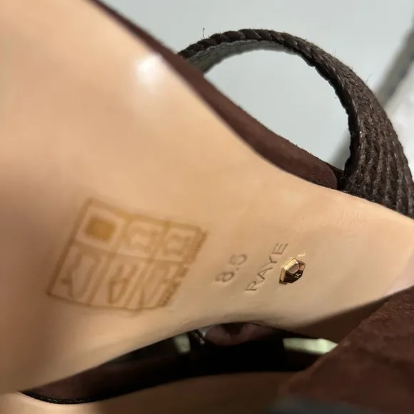 Raye Lula Brown Suede Jute Double Strap Square Toe Pyramid Heel Sandals NWOB