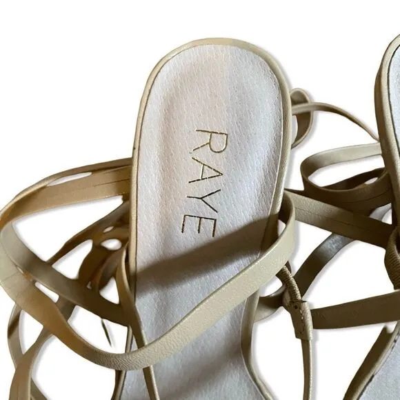 Raye Yox Heels in nude wrap around ankle ribbon strappy sandals shoes Revolve