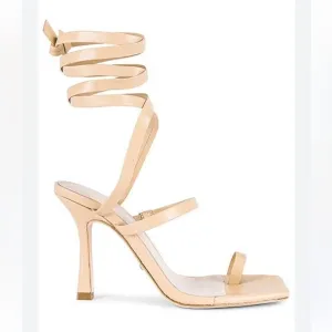 Raye Yox Heels in nude wrap around ankle ribbon strappy sandals shoes Revolve