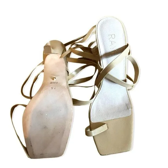 Raye Yox Heels in nude wrap around ankle ribbon strappy sandals shoes Revolve