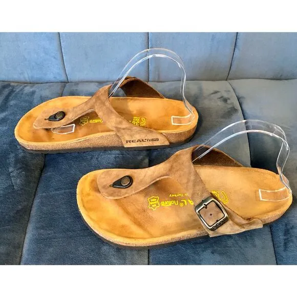 Real Natura Brown Leather Anatomic Thong Sandals Unisex: Ladies 7 - Men's 5