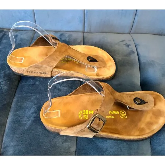 Real Natura Brown Leather Anatomic Thong Sandals Unisex: Ladies 7 - Men's 5
