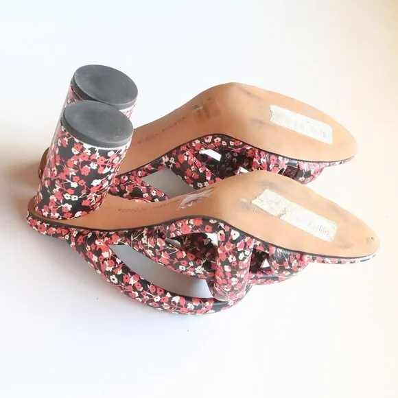 Rebecca Minkoff Black &amp; Red Floral Puffy Strap Heels Mule Sandals Summer Shoes 6