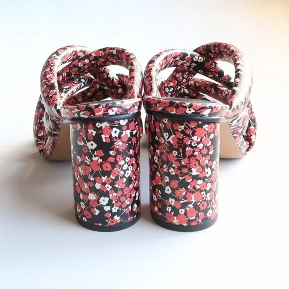 Rebecca Minkoff Black &amp; Red Floral Puffy Strap Heels Mule Sandals Summer Shoes 6