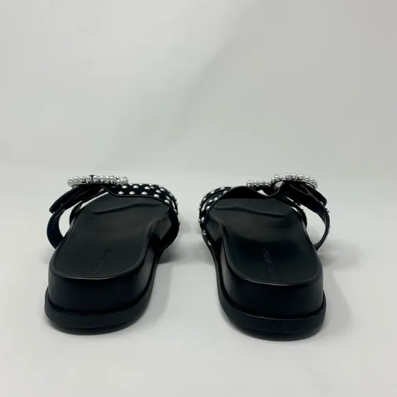 Rebecca Minkoff Veeoleeta Double Suede Strap Pearl Embellished Slide Sandals