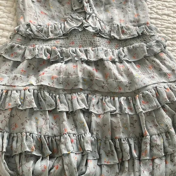 Rebecca Taylor 100% Silk Ruffle Tiered Sleeveless Dress Floral Blue Sz 6- EUC