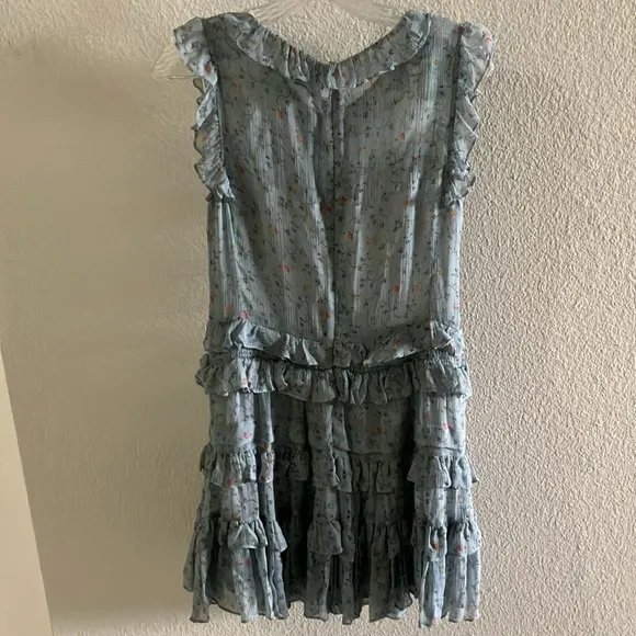 Rebecca Taylor 100% Silk Ruffle Tiered Sleeveless Dress Floral Blue Sz 6- EUC