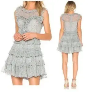 Rebecca Taylor 100% Silk Ruffle Tiered Sleeveless Dress Floral Blue Sz 6- EUC