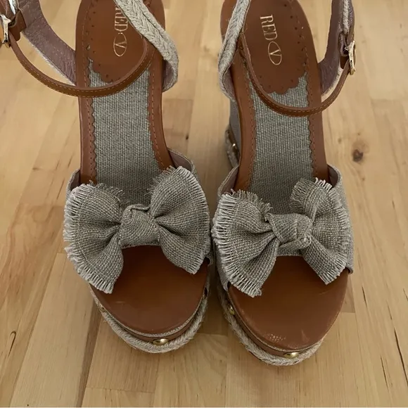 Red Valentino Knotted Bow Espadrille Wedge Sandals, 38.5