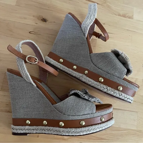 Red Valentino Knotted Bow Espadrille Wedge Sandals, 38.5