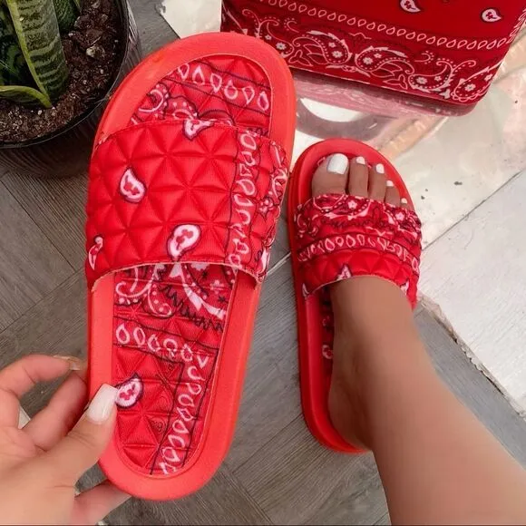 Red Bandana Pool Slide Sandal