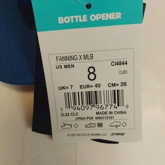 REEF Fanning X MLB Chicago Cubs Bottle Opener Sandals Mens Size 8 Womens 10