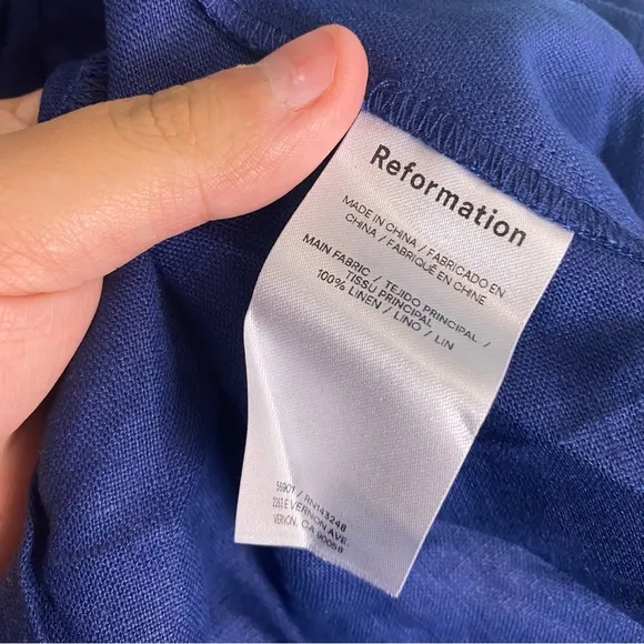Reformation Belgium Blue Linen Midi Dress Slit Puff Sleeve Size‎ 2