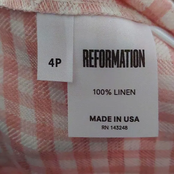 Reformation Beliz Linen Pink and White Gingham Mini Dress Size 4P