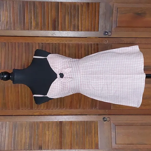 Reformation Beliz Linen Pink and White Gingham Mini Dress Size 4P