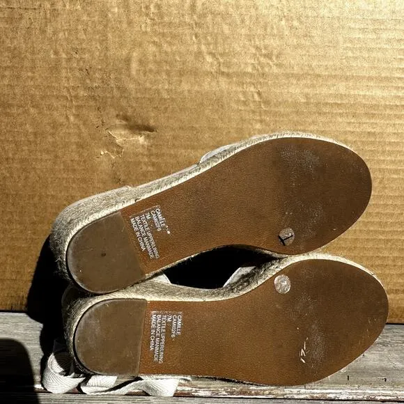Reformation Camilla Lace Up Wedge Espadrille Sandals Linen Closed Toe Cream 7M