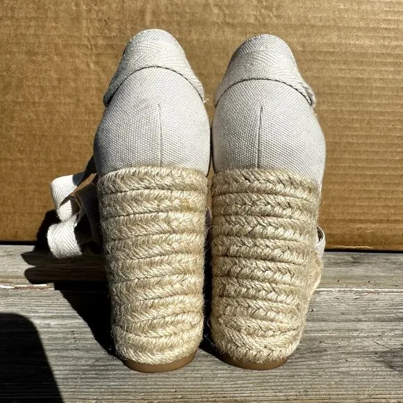 Reformation Camilla Lace Up Wedge Espadrille Sandals Linen Closed Toe Cream 7M