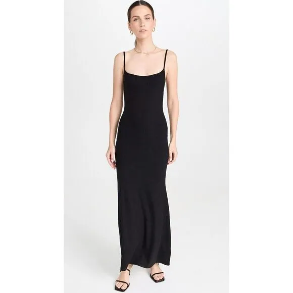 Reformation Cosmo Knit Dress Black Ribbed Maxi NEW Medium