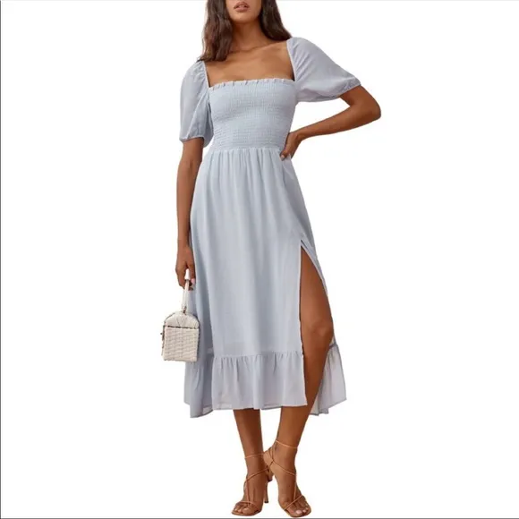 Reformation meadow midi dress in beautiful mineral color size xs