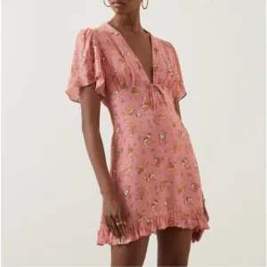 Reformation Mya Mini Dress Floral Print Ruffled Hem