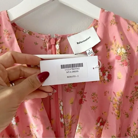 Reformation Mya Mini Dress Floral Print Ruffled Hem