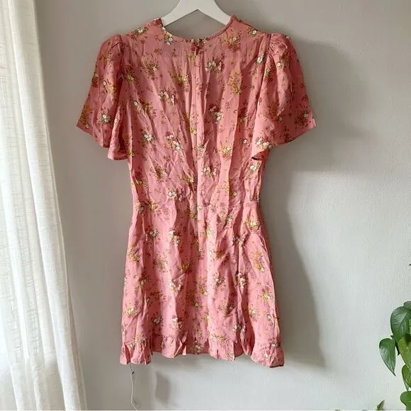 Reformation Mya Mini Dress Floral Print Ruffled Hem