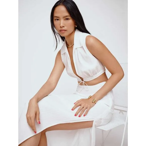 Reformation Sails Two Piece Set White Linen Size 10 NWT