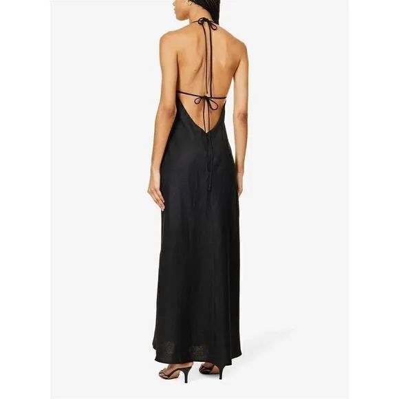 REFORMATION Selia Halterneck Strappy Open Back Linen Maxi Dress Size Medium