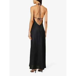 REFORMATION Selia Halterneck Strappy Open Back Linen Maxi Dress Size Medium