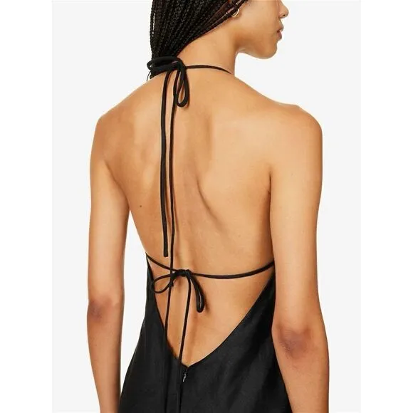 REFORMATION Selia Halterneck Strappy Open Back Linen Maxi Dress Size Medium