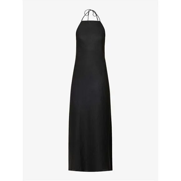 REFORMATION Selia Halterneck Strappy Open Back Linen Maxi Dress Size Medium