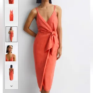 Reiss $225 Esme Dress Size 2 Coral 🪸 Orange Linen Midi Wrap Summer Bloomingdales