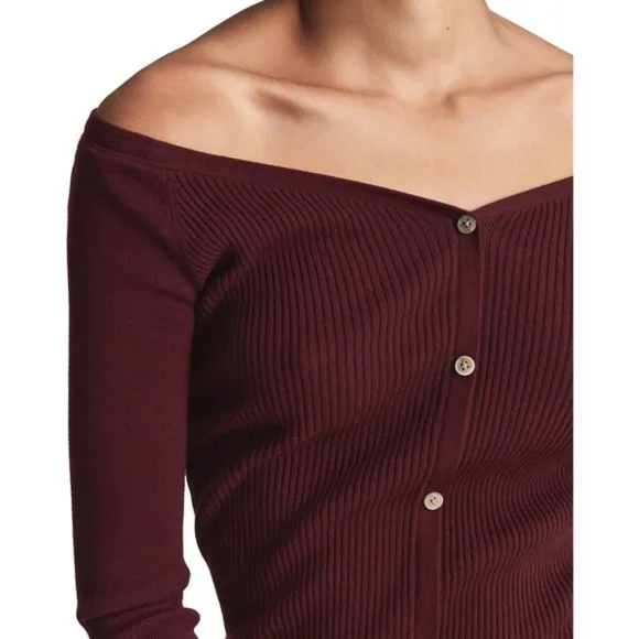 REISS Camille Knitted Button Through Midi Dress Burgundy | S