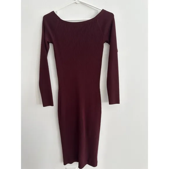 REISS Camille Knitted Button Through Midi Dress Burgundy | S