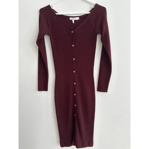 REISS Camille Knitted Button Through Midi Dress Burgundy | S