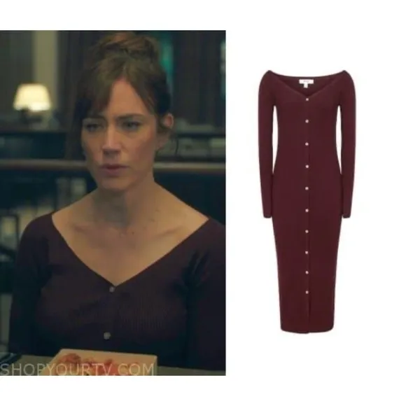 REISS Camille Knitted Button Through Midi Dress Burgundy | S