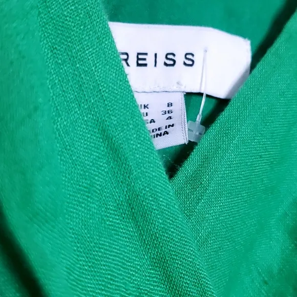 Reiss Esme Linen Side Tie Sheath Dress in Green