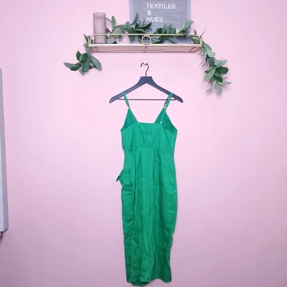 Reiss Esme Linen Side Tie Sheath Dress in Green