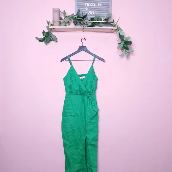 Reiss Esme Linen Side Tie Sheath Dress in Green