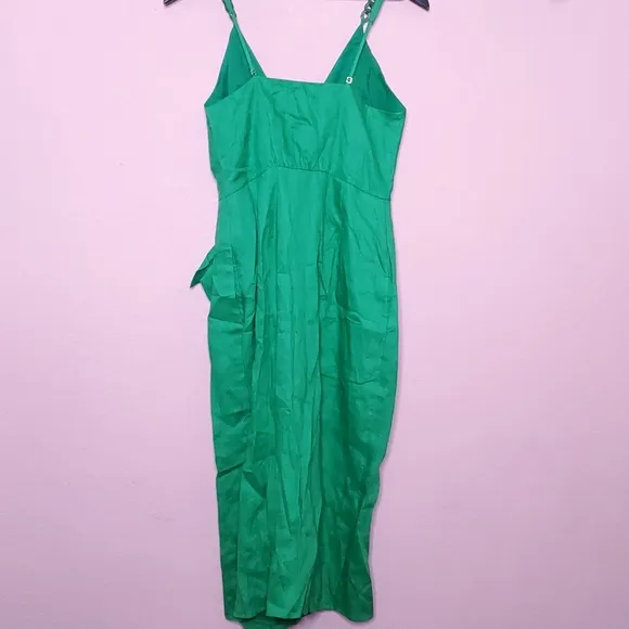 Reiss Esme Linen Side Tie Sheath Dress in Green