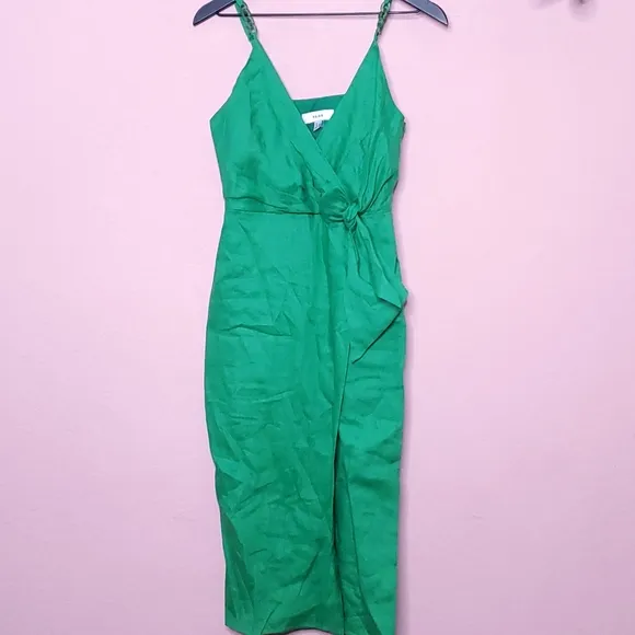 Reiss Esme Linen Side Tie Sheath Dress in Green