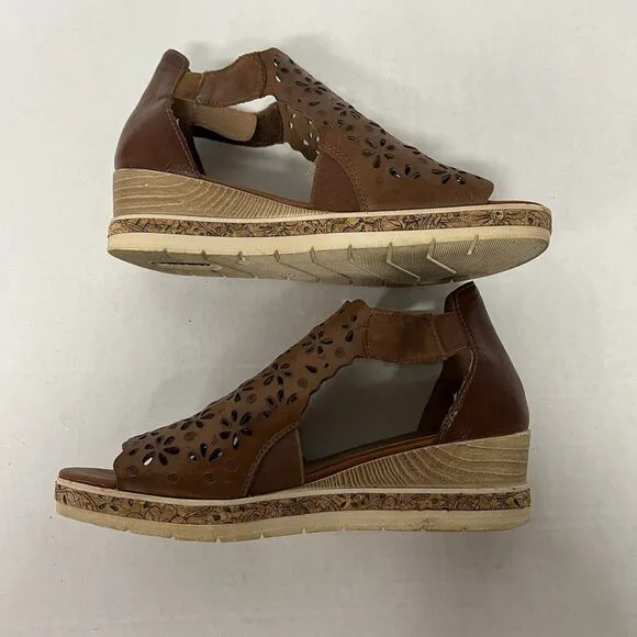 Remonte Soft Brown Leather Wedge Sandals Cutouts EU 37? US 6.5-7