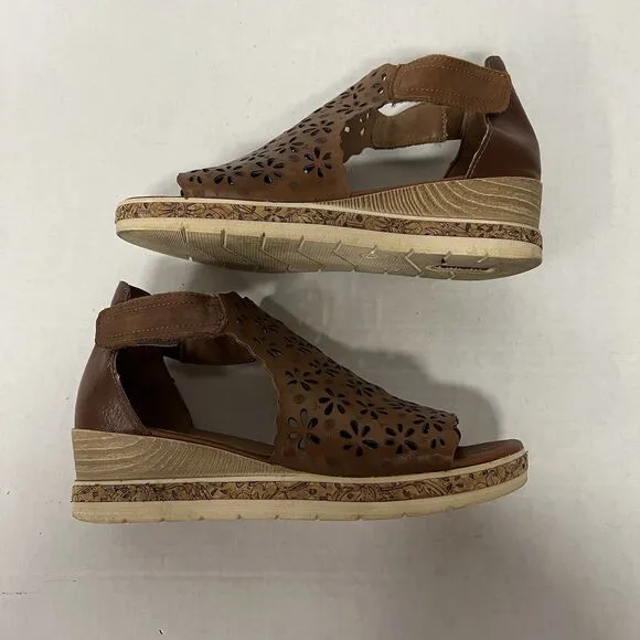 Remonte Soft Brown Leather Wedge Sandals Cutouts EU 37? US 6.5-7