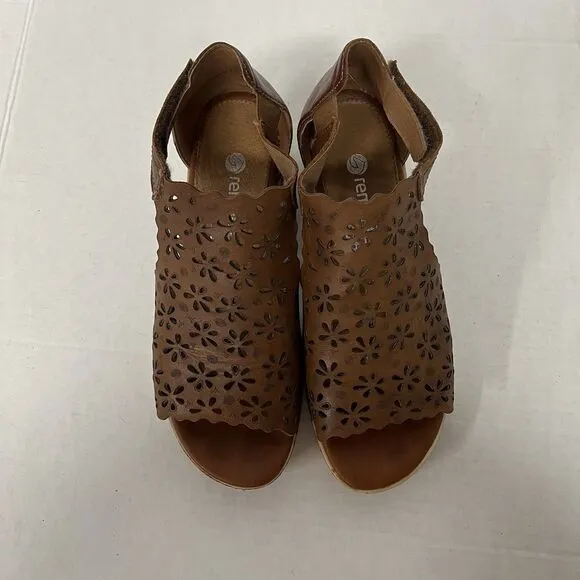 Remonte Soft Brown Leather Wedge Sandals Cutouts EU 37? US 6.5-7