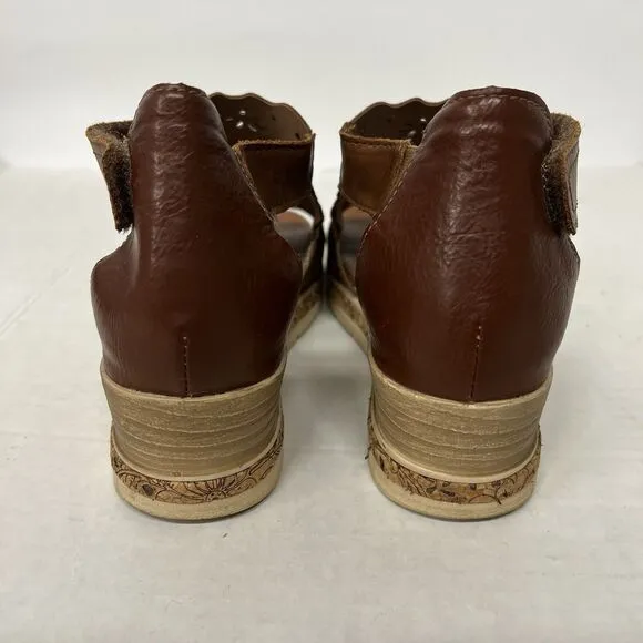 Remonte Soft Brown Leather Wedge Sandals Cutouts EU 37? US 6.5-7