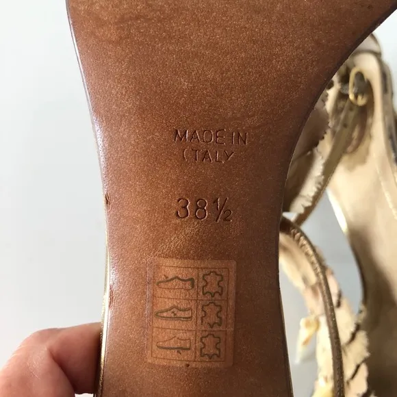 Rene Caovilla bronze leather sandals heels 38.5