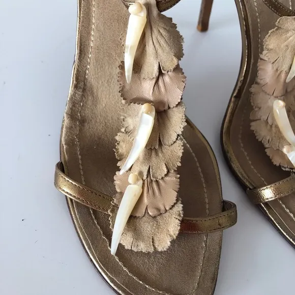 Rene Caovilla bronze leather sandals heels 38.5