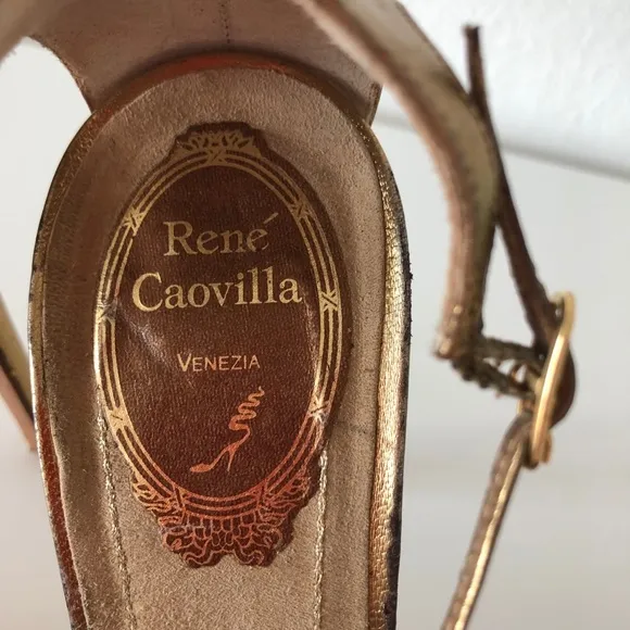 Rene Caovilla bronze leather sandals heels 38.5