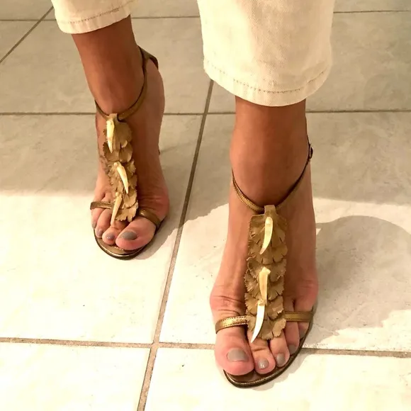 Rene Caovilla bronze leather sandals heels 38.5