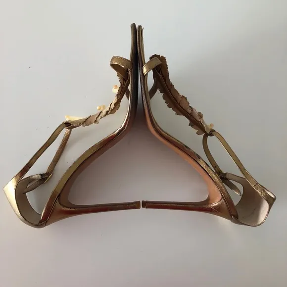 Rene Caovilla bronze leather sandals heels 38.5